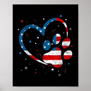 American Flag Patriotic Dog & amp; Cat Paw Print - Poster