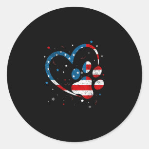 American Flag Patriotic Dog & amp; Cat Paw Print - Runder Aufkleber