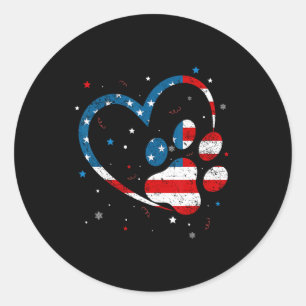 American Flag Patriotic Dog and Cat Paw Print - 4  Runder Aufkleber