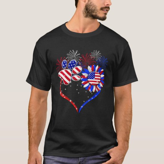 American Flag Patriotic Dog & Cat Paw Print 4th O T-Shirt (Vorderseite)