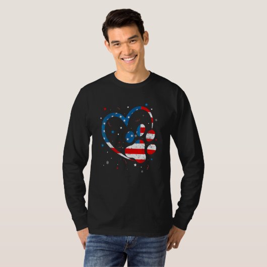 American Flag Patriotic Dog & Cat Paw Print 4th Of T-Shirt (Vorne ganz)