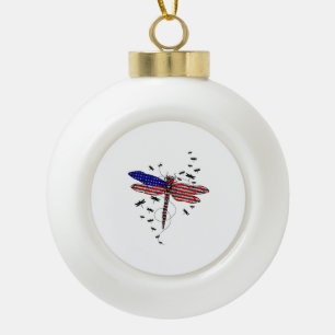 American Flag Patriotic Dragonfly 4. Juli Geschenk Keramik Kugel-Ornament