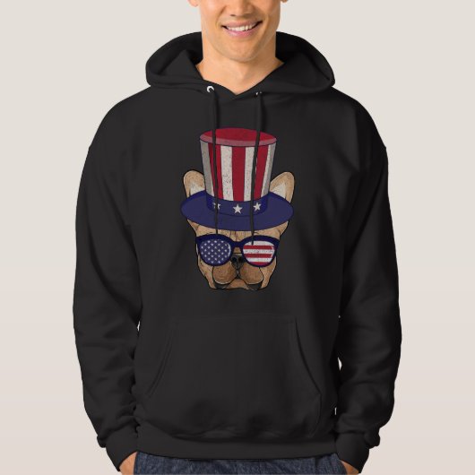 American Flag Patriotic French Bulldog Apparel 4th Hoodie (Vorderseite)