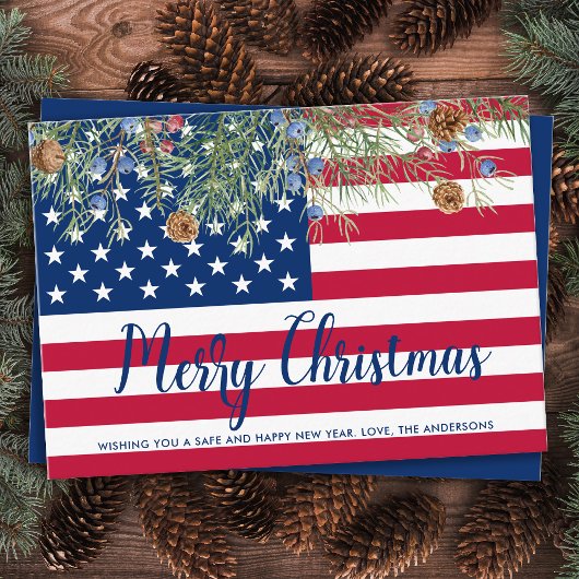 American Flag Patriotic Frohe Weihnachtsfeiertag Mitteilungskarte