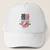 American Flag Patriotic Golfer Truckerkappe (Vorderseite)