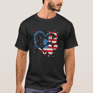 American Flag Patriotic Hund Katze Paw Print T-Shirt