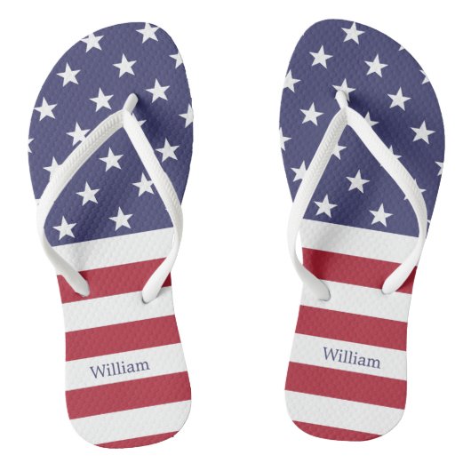 American Flag Patriotic Individuelle Name Blue Red Badesandalen (Fußbett)