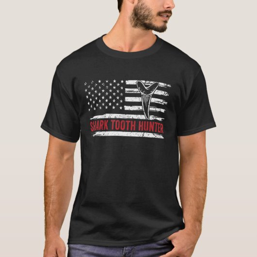 American Flag Patriotic Shark Fossil Tooth Hunter T-Shirt (Vorderseite)
