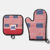 American Flag Pattern 4. Juli Personalisiert Ofenhandschuh & Topflappen-Set (Vorderseite)