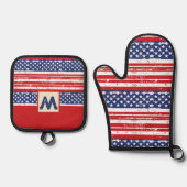 American Flag Pattern Personalisiert 2 Ofenhandschuh & Topflappen-Set (Vorderseite)