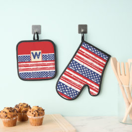 American Flag Pattern Personalisiert 2 Ofenhandschuh & Topflappen-Set