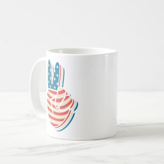 American Flag Peace Sign Hand 4. Juli Kaffeetasse (Vorderseite Links)