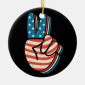 American Flag Peace Sign Hand 4. Juli Keramik Ornament (Vorne)