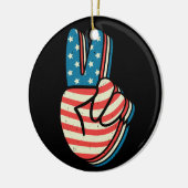American Flag Peace Sign Hand 4. Juli Keramik Ornament (Links)