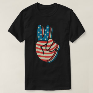 American Flag Peace Sign Hand 4. Juli T-Shirt