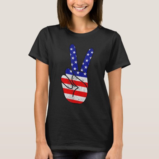 American Flag Peace Sign Hand Patriotic 4th Of Jul T-Shirt (Vorderseite)