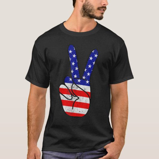 American Flag Peace Sign Hand Patriotic 4th Of Jul T-Shirt (Vorderseite)