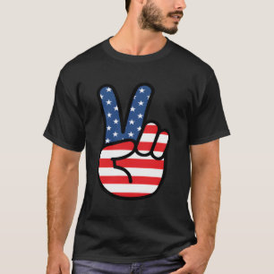 American Flag Peace Sign Hand Patriotic Peace Sign T-Shirt
