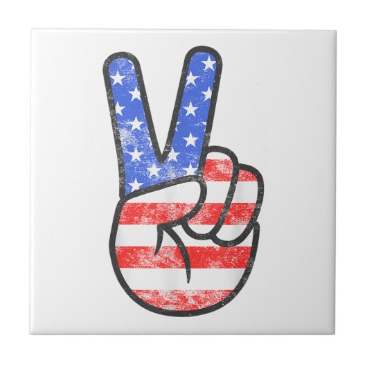 American Flag Peace Sign Hand T - Shirt Vierte Ju Fliese (Vorderseite)