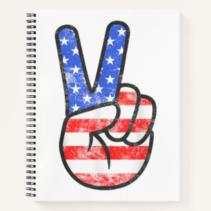 American Flag Peace Sign Hand T - Shirt Vierte Ju Notizblock