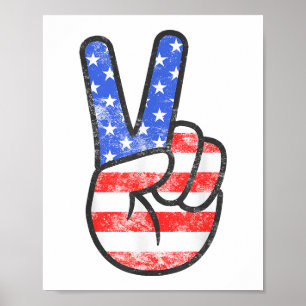 American Flag Peace Sign Hand T - Shirt Vierte Ju Poster