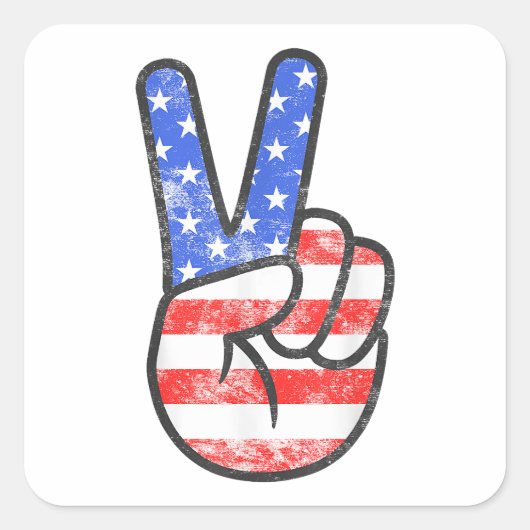 American Flag Peace Sign Hand T - Shirt Vierte Ju Quadratischer Aufkleber (Vorderseite)