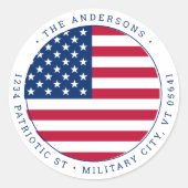 American Flag Personalize Patriotic Rücksendeadres Runder Aufkleber (Vorderseite)