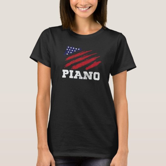 American Flag Piano Musician Pianist T-Shirt (Vorderseite)