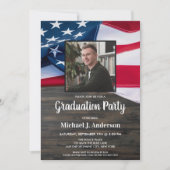 American Flag Police Officer Foto Abschluss Invi Einladung (Vorderseite)