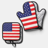 American Flag Print Potholder und Oven Mitt Set (Vorderseite/Rückseite)