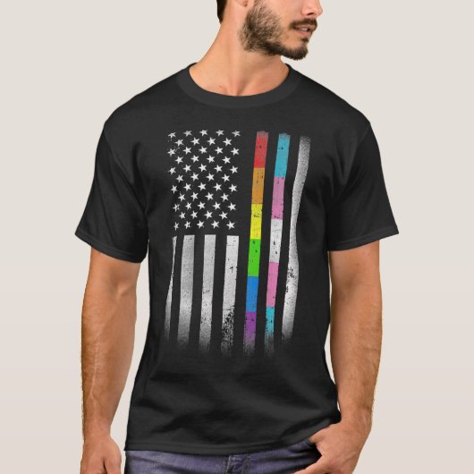 American Flag Rainbow Homosexual Rights LGBT LGBTQ T-Shirt (Vorderseite)