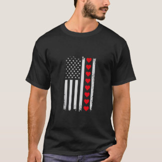 American Flag Red Hearts US Patriotic Liebe Valent T-Shirt