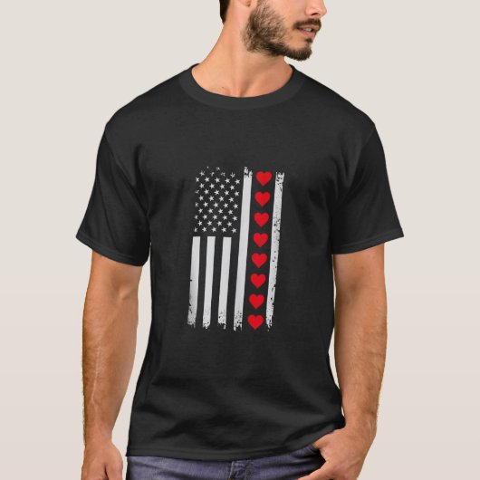 American Flag Red Hearts US Patriotic Liebe Valent T-Shirt (Vorderseite)