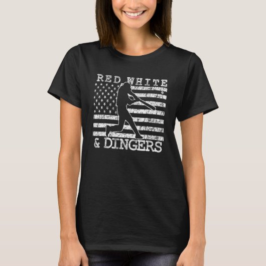 American Flag Red White and Dingers Baseball Softb T-Shirt (Vorderseite)