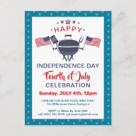 American Flag Red White Blue 4. JULY GRILLEN Party Einladungspostkarte