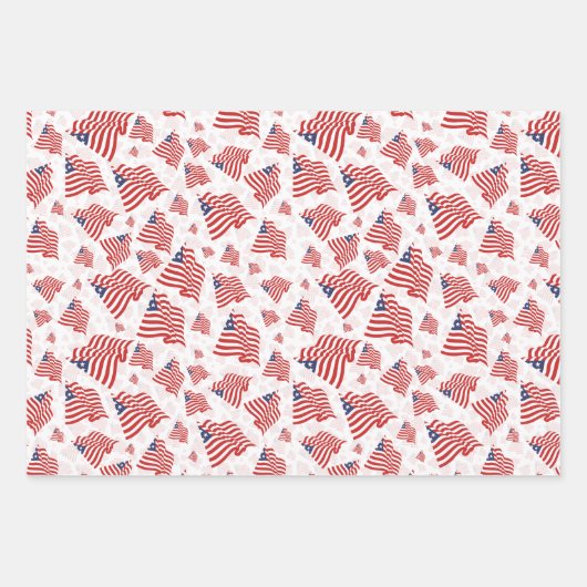 American Flag Red White Blue Random Muster Geschenkpapier Set (Vorderseite)