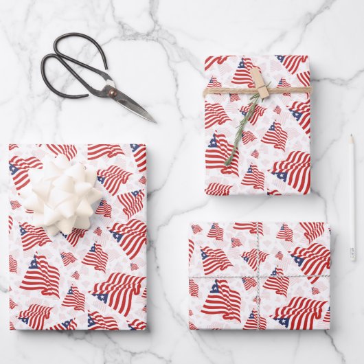 American Flag Red White Blue Random Muster Geschenkpapier Set (Vorderseite)
