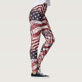 American Flag Red White Stripes Stars Muster Leggings