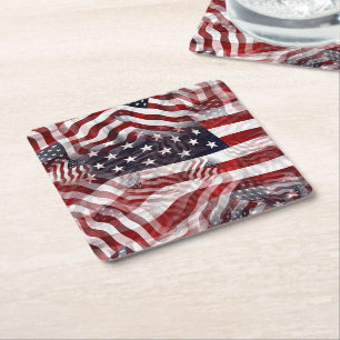 American Flag Red White Stripes Stars Muster Rechteckiger Pappuntersetzer