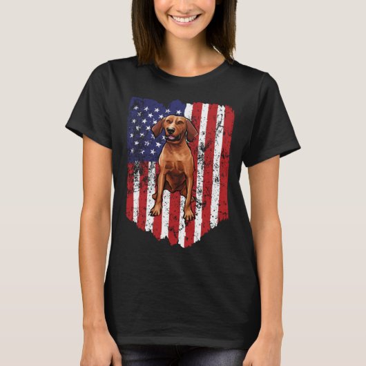 American Flag Redbone Coonhound 4th Of July USA T-Shirt (Vorderseite)