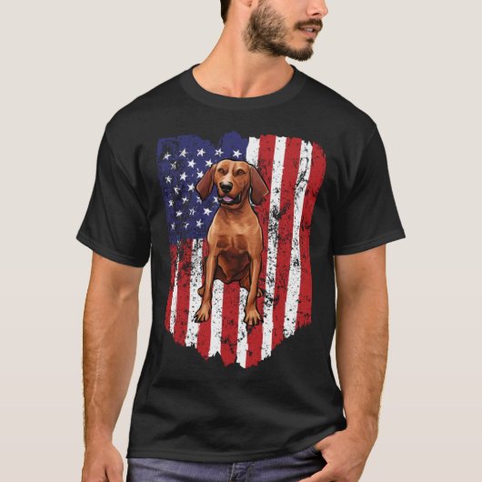 American Flag Redbone Coonhound 4th Of July USA T-Shirt (Vorderseite)