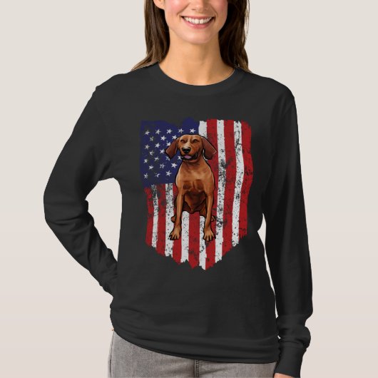 American Flag Redbone Coonhound 4th Of July USA T-Shirt (Vorderseite)
