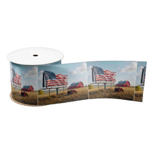 American Flag Reklametafel auf dem Bauernhof Satinband