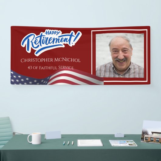 American Flag Retirement Banner with Custom Photo (Messe)