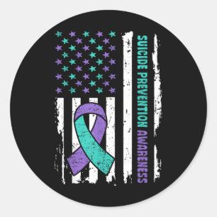 American Flag Ribbon Suicide Awareness Mental Heal Runder Aufkleber