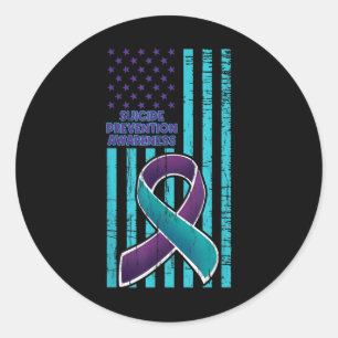American Flag Ribbon Suicide Mental Health Aquamar Runder Aufkleber