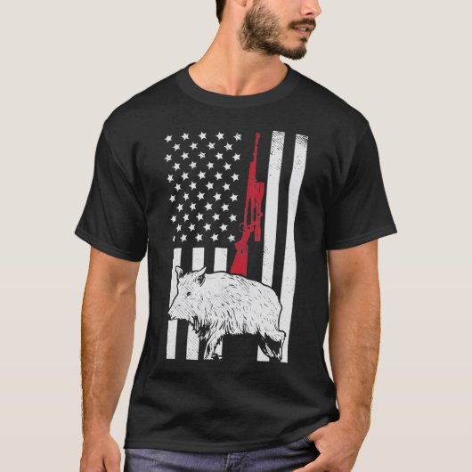 American Flag Rifle Hog Boar Pig Gun Jagd USA H T-Shirt (Vorderseite)