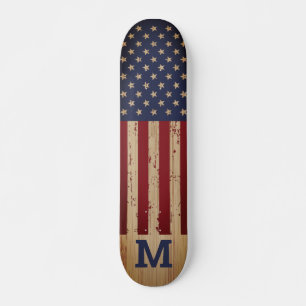 American Flag Rustic Personalisiert Monogram Skateboard
