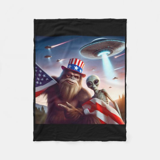American Flag Sasquatch mit Alien Ufo Bigfoot 4. Fleecedecke (Vorderseite)