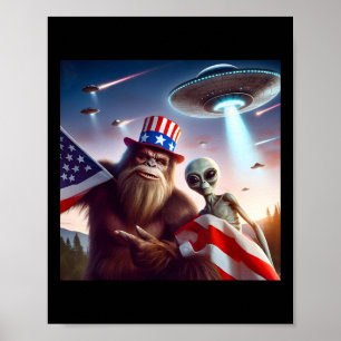 American Flag Sasquatch mit Alien Ufo Bigfoot 4. Poster